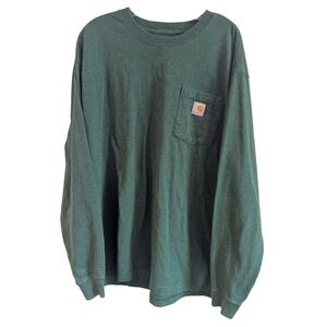 Carhartt T-Shirt Mens‎ XL Loose Fit Green Long Sleeve Pocket K126 Outdoor Work